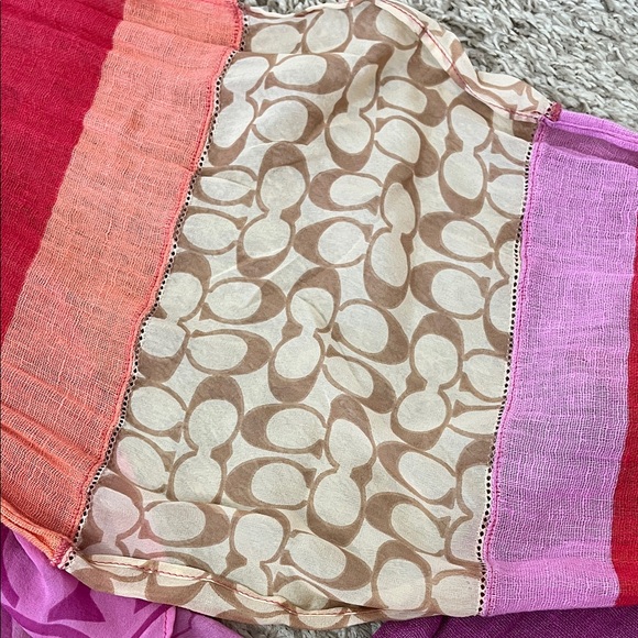 Coach Pink Purple Orange Creme & Brown Colorway Patchwork Scarf - Picture 12 of 16